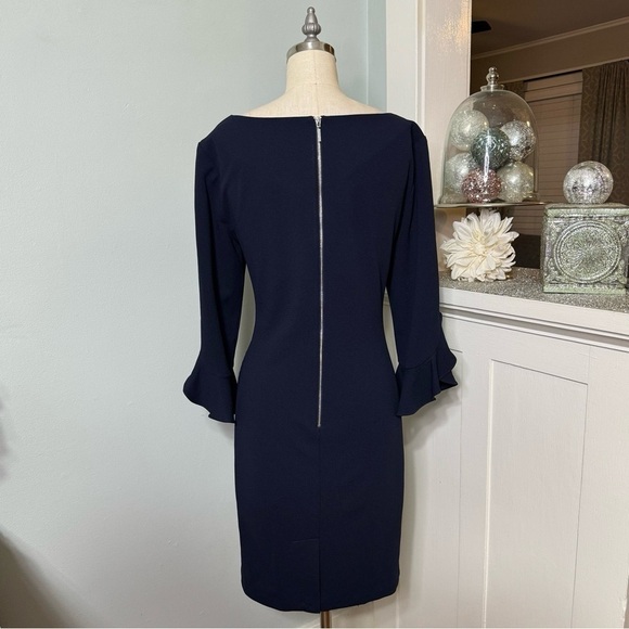 Karl Lagerfeld Navy Shift Dress with Tulip Bell Sleeves 12 Large - Picture 5 of 10